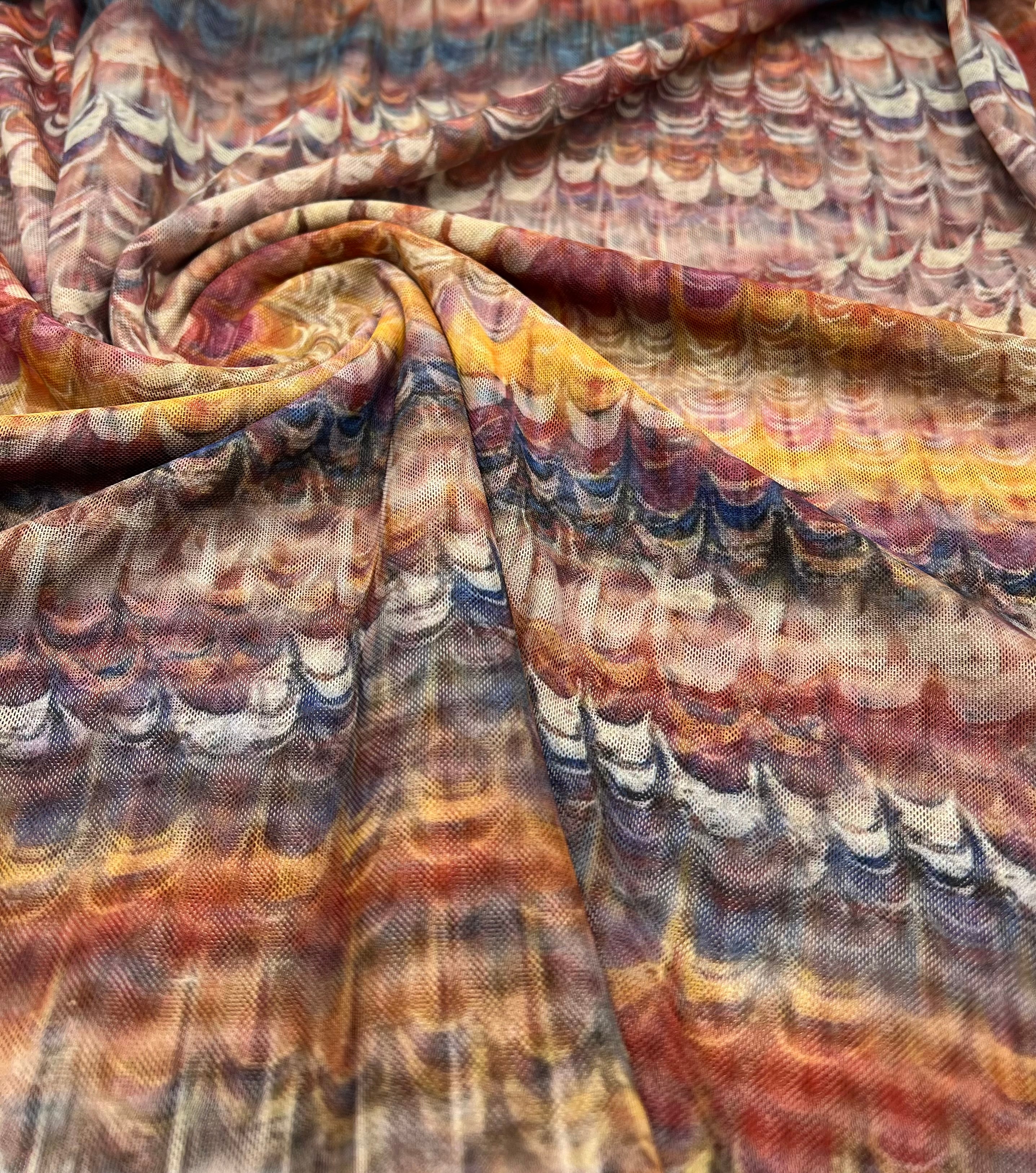 Feather Colourful Stripe Print Mesh Fabric Stretch